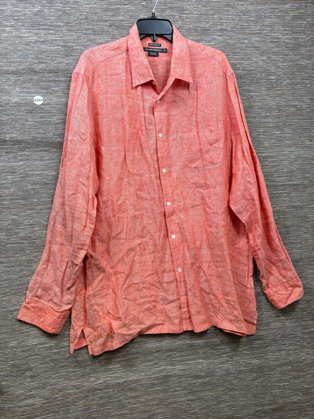 Island Company Shirt Mens XL Orange Linen Button Up Long Sleeve Lightweight